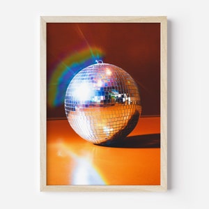 Disco Ball Print, Preppy Wall Art, Trendy Wall Art, Vintage Disco Wall Art, Dorm Room Decor, Funky Wall Art, Brown White Silver Print