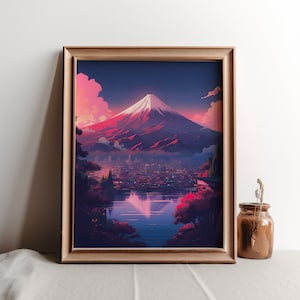 Vintage Mt. Fuji arte impresión Anime Retro japonés viaje cartel Japón pared decoración icónica hito ilustración atemporal decoración del hogar