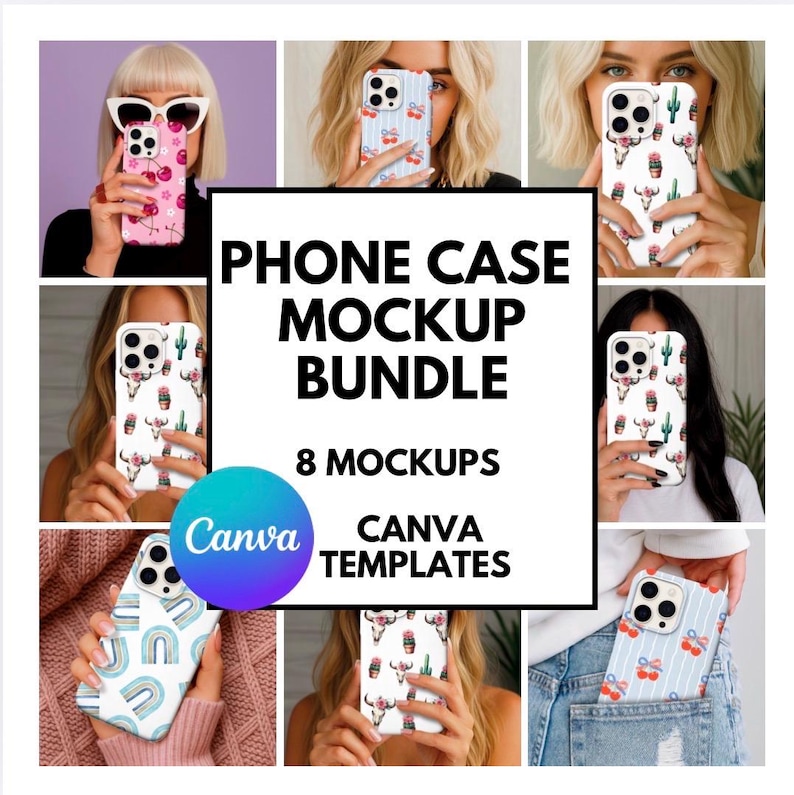 Tough Case Mockup bundle, Phone Case Mockup, iPhone Case Mockup, iPhone Mockup, Canva PNG, iPhone canva mockup, POD phone mock image 1