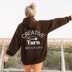 Dark chocolate Gildan 18500 Mockup back, dark chocolate Hoodie Mockup For Print on Demand, back of Sweatshirt Mockups, Gildan Mock-up Hoodie