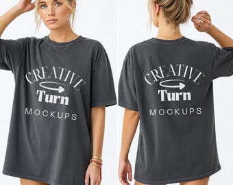 Comfort Colors Front and Back, Pepper C1717, Pepper Mockup Front Back, Mockup Print on Back, Oversized Tshirt Model Mockup, Pepper t-Shirt