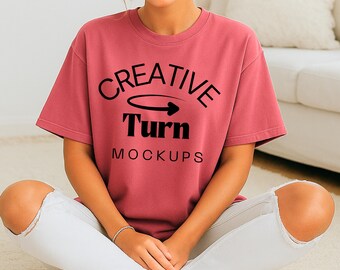 Kreuzkümmel Komfort Farben 1717 Mockup, Trendy Übergroßes Tshirt Mockup, Kümmel Model Mock, Ästhetischer Shirt Mock, Boho Mockup, trendiges Mockup