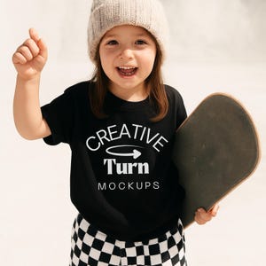 Kids black Tshirt Mockup, kids Boho Shirt Mockup, Black Tee Girl Toddler Mockup, Child Bundle Bella Canvas Youth 3001Y, 64000B, Gildan 5000B