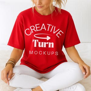 Red Comfort Colors 1717 Mockup, Trendy Oversized Tshirt Mockup, Red Tshirt Model Mock, Aesthetic Shirt Mock, fall Mockup, trendy mockup,