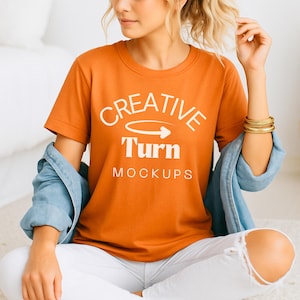 Burnt Orange Bella Canvas 3001 Shirt Mockup, BC 3001 Dark Orange, Halloween T-shirt Mock-up, Minimal Long Untucked Tshirt, Fall Aesthetic