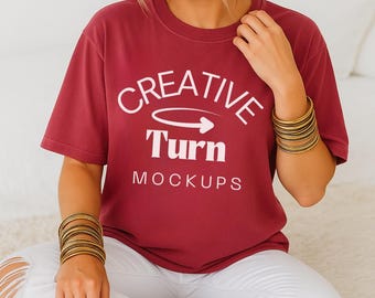 Chili Comfort Colors 1717 Mockup, Trendy Oversized Tshirt Mockup, Chili colour Model Mock, Aesthetic Shirt Mock, fall Mockup, trendy mockup