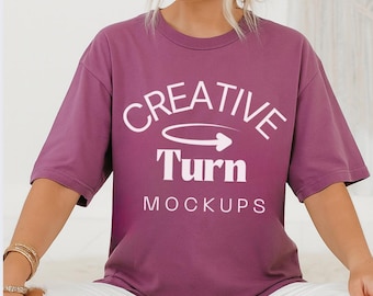Berry Comfort Colors 1717 Mockup, Trendy Oversized Tshirt Mockup, Berry Model Mock, Aesthetic Shirt Mock, fall Mockup, trendy mockup