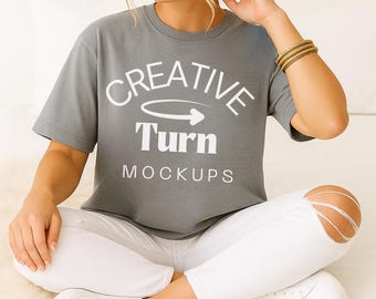Grey Comfort Colors 1717 Mockup, Trendy Oversized Tshirt Mockup, Grey Model Mock, Aesthetic Shirt Mock, fall Mockup, trendy tshirt mockup