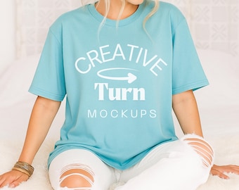 Chalky Mint Comfort Colors 1717 Mockup, Trendy Oversized Tshirt Mockup, mint Model Mock, Aesthetic Shirt Mock, fall Mockup, trendy mockup