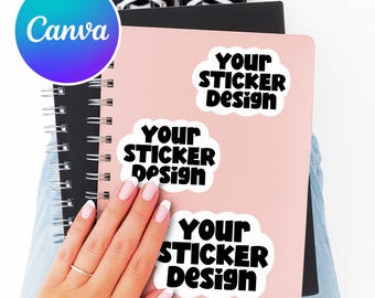 Mockup Gestanzter Aufkleber, Aufkleber Mockup, Canva Aufkleber Mockup, Printify Aufkleber Mockup, ästhetischer Aufkleber Mockup, Aufklebervorlage Canva