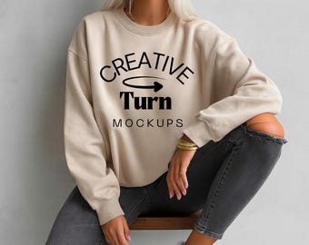 Sand Gildan 18000 Crewneck Mockup, Gildan Mockup sand, trendy Mockup sand Sweatshirt, G1800 sand Mockup, edgy Mockup, Crewneck mockup