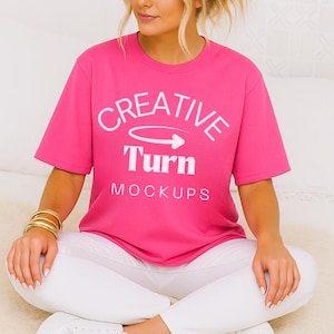 Neon Pink Comfort Colors 1717 Mockup, Trendy Oversized Tshirt Mockup, neon pink Model Mock, Aesthetic Shirt Mock, fall Mockup, trendy mockup