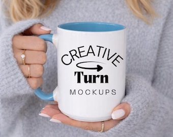 Light Blue handle Mug mockup, coffee mug mock up, mug mockups, pod ceramic cup mock ups, 15 oz mug mockup