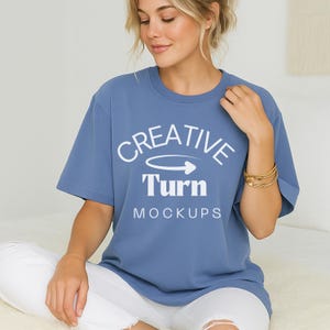 Comfort Colors 1717 Mockup blue Jean, Trendy Oversized Tshirt Mockup, Aesthetic Shirt Mock, Blue POD Mock, blue tshirt Mockup,