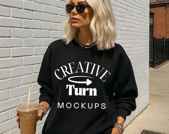 Black Gildan 18000 Crewneck Mockup, Gildan Mockup Black, trendy Mockup Black Sweatshirt, G1800 black Mockup, Black Crewneck mockup,