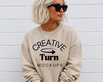 Sand Gildan 18000 Crewneck Mockup, Gildan Mockup sand, trendy Mockup sand Sweatshirt, G1800 sand Mockup, edgy Mockup, Crewneck mockup