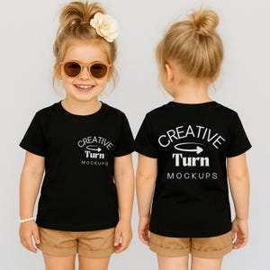 Kid Mockups Gildan 5000B black, Mockup Kids Shirt Mockup Back, Mockup Kids T-Shirt, Mockup Kids Front and Back, black 5000B POD mockup