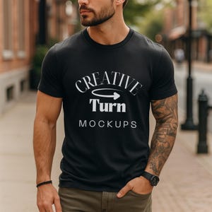 Schwarz Komfort Farben C1717 T-Shirt Mockup, T-Shirt Mockup, Herren schwarzes Hemd Mockup, Komfort Farben Schwarz urban Mockup, männliches Modell Mockup
