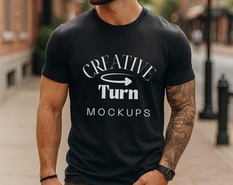 Black Comfort Colors C1717 T-Shirt Mockup, T-shirt Mockup, Men's Black Shirt Mockup, Comfort Colors Black urban Mockup, Male Model Mockup