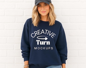 Navy Gildan 18000 mockup, Gildan Navy sweater, 18000 Gildan heavy cotton mockup, simple sweater lifestyle mockup, 18000 mockup, fall mockup