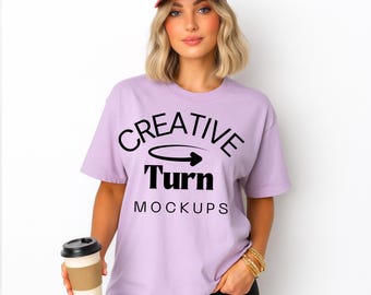 Orchid Comfort Colors 1717 Mockup, Trendy Oversized Tshirt Mockup, Orchid Model Mock, Aesthetic Shirt Mock, fall Mockup, trendy mockup
