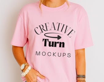 Comfort Colors 1717 Mockup blossom, Trendy Oversized Tshirt Mockup, comfort colurs Shirt Mock, Summer POD Mock, pink tshirt Mockup,