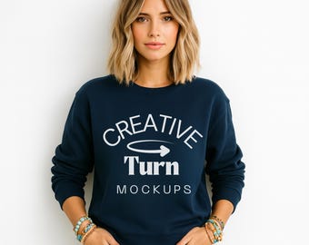Navy Gildan 18000 mockup, Gildan Navy sweater, 18000 Gildan heavy cotton mockup, simple sweater lifestyle mockup, 18000 mockup, fall mockup