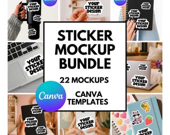 Mockup Die Cut Sticker bundle, Sticker Mockup, Canva sticker Mockup bundle, Printify Sticker Mockup, sticker template canva