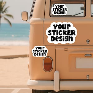 Bumper Sticker Mockup, Camping Van Decal,  Mockup Vinyl Sticker,  RV Camper Decals Kiss Cut, Vinyl Car Decal Mockup,  Die Cut Sticker mockup