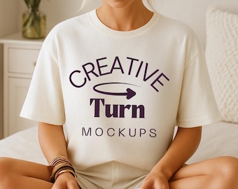 Ivory C1717 Mockup Comfort Colors T-shirt, Mockup Boho, Cozy Bookish Mockup, C1717 Mock Reader Comfort Colors Ivory, Book Cottagecore