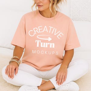 Peach Comfort Colors 1717 Mockup, Trendy Oversized Tshirt Mockup, Peach Model Mock, Aesthetic Shirt Mock, fall Mockup, trendy mockup