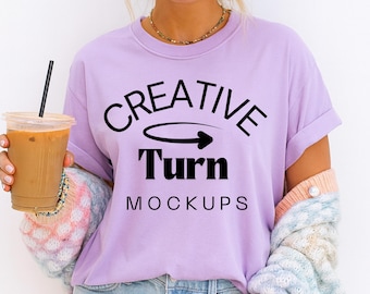 Orchid Comfort Colors 1717 Mockup, Trendy Oversized Tshirt Mockup, Orchid Model Mock, Aesthetic Shirt Mock, fall Mockup, trendy mockup