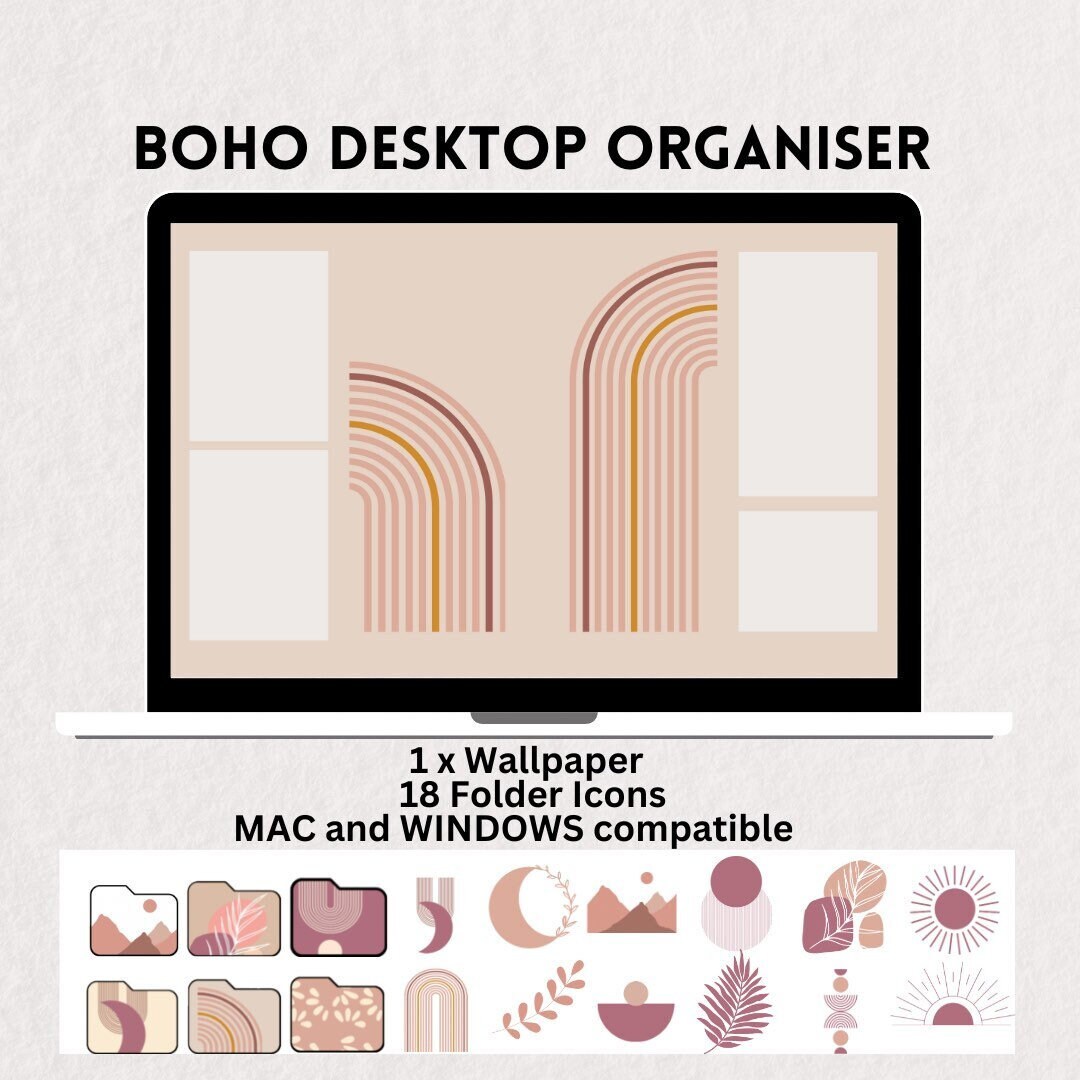 Windows Computer Backroound Boho Boho Desktop Wallpaper and File Icons MAC and WINDOWS - Etsy Canada