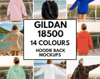 Gildan 18500 Hoodie Mockup Bundle, Hoodie back Mock-up Bundle, mockup from back Gildan 18500,  Mockup Bundle Gildan 18500, gilden hoodie