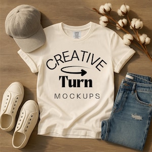 Ivory Comfort Colors 1717 Shirt Mockup, C1717 T-shirt Mock Up, Real Folded Flat Lay T Shirt Mock-Up, Fun Trendy Aesthetic Tee, flat lay