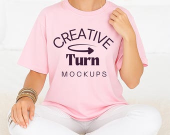 Comfort Colors 1717 Mockup blossom, Trendy Oversized Tshirt Mockup, comfort colurs Shirt Mock, Summer POD Mock, pink tshirt Mockup,