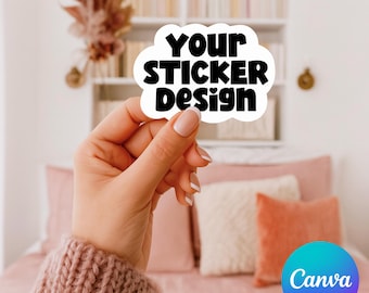 Mockup Gestanzter Aufkleber, Aufkleber Mockup, Canva Aufkleber Mockup, Printify Aufkleber Mockup, ästhetischer Aufkleber Mockup, Aufklebervorlage Canva