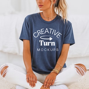 Heather Navy Bella Canvas 3001 Shirt Mockup, T-shirt Mockup, 3001 Bella Canvas, boho tshirt Mockup, TShirt Mockup, Navy Bella Canvas 3001