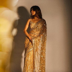 Manish Malhotra Sequence Work Saree, Sequin Saree, Partywear Saree, Bollywood Saree, Saree Usa, Sequin Sari