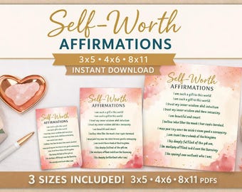 Self-Worth Affirmations Printable | Daily Self-Love & Confidence Affirmation Cards | Instant Download