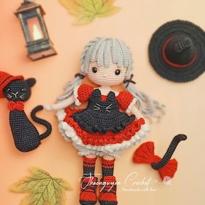 Halloween Black Cat Amigurumi Doll Crochet Pattern (PDF Download)