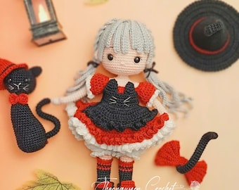 Halloween Black Cat Amigurumi Doll Crochet Pattern (PDF Download)