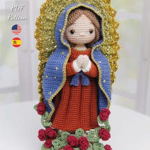 Guadalupe Amigurumi PDF, Figura da Virgem Católica, Inglês Espanhol