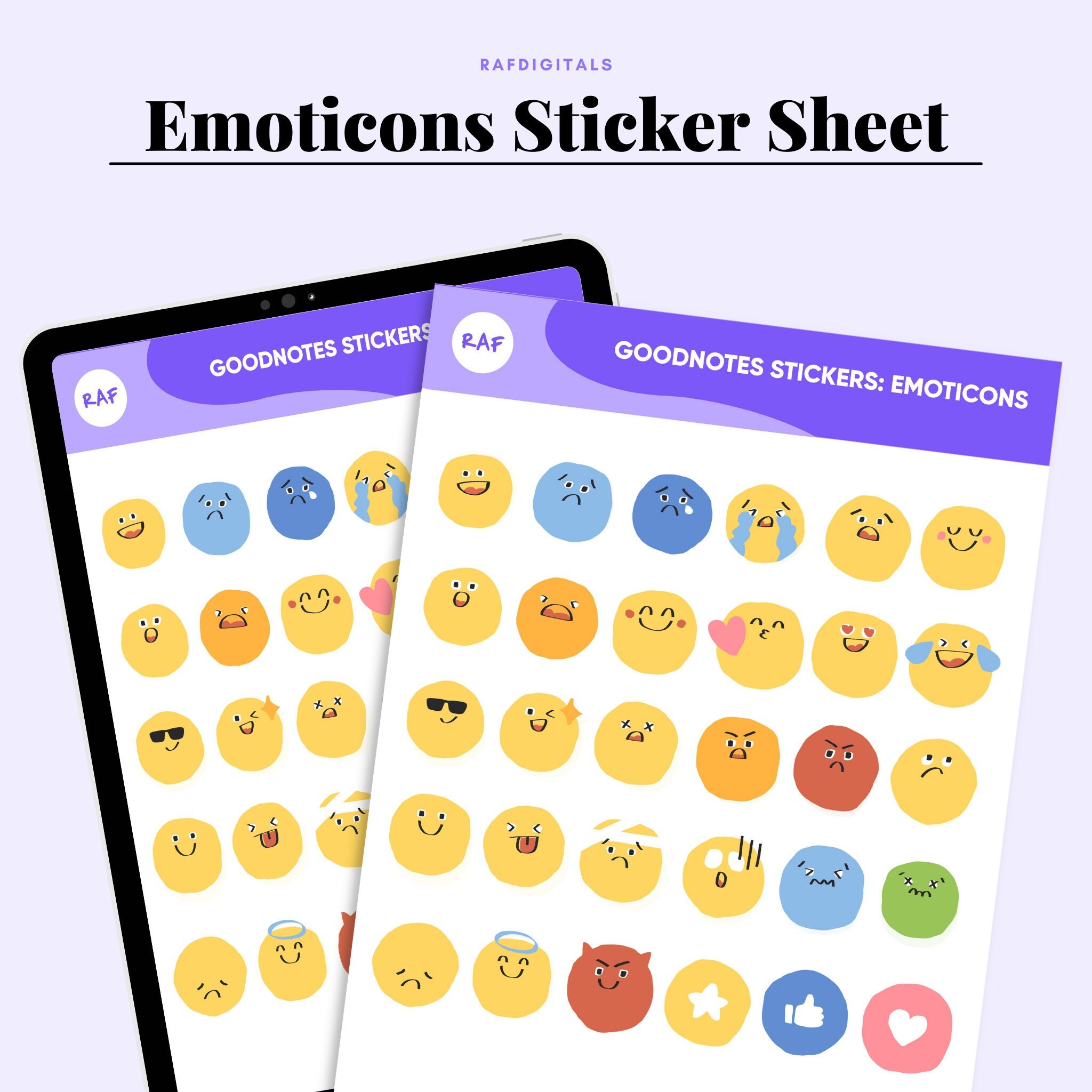 Goodnotes Emoji Sticker Sheet fun Emoji Color Design Instant Digital