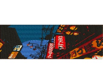 Archivo digitalizado de diseño de jersey estético bordado callejero de Osaka, Japón, vida nocturna, descarga instantánea japonesa