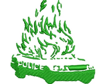 Flaming Fire Car Police Cop bordado archivo digitalizado descarga instantánea