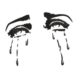 Puede incluir: Ilustración en blanco y negro de dos ojos llorando con lágrimas que gotean.