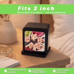STL Spinning Cube for 50mm 2 Inch Photo Magnets | Rounded Corner Square Magnet Display | 3D Printable Frame File