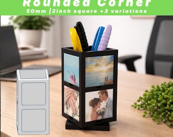 Portalápices giratorio con imán fotográfico de esquinas redondeadas de 50 mm, organizador de escritorio giratorio imprimible en STL/3D