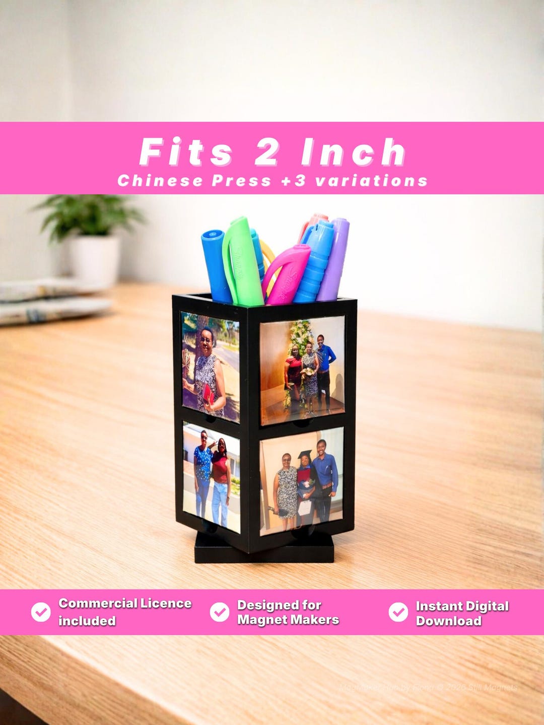 2 Inch Photo Magnet Spinning Pen Holder STL | Chinese Magnet Press ...